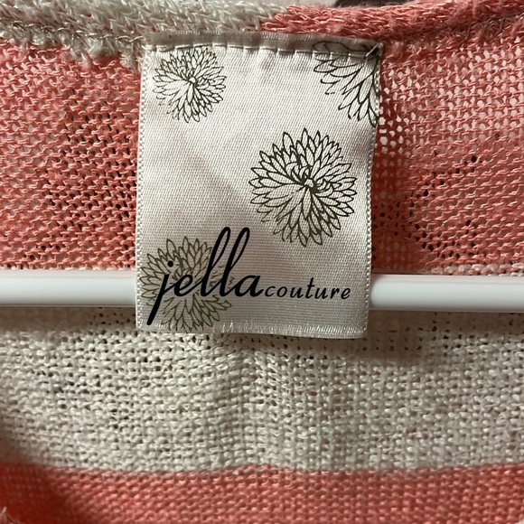 Jella Couture Coral Pink & Cream Size Small Striped Short Sleeve Blouse $25 - Picture 9 of 11